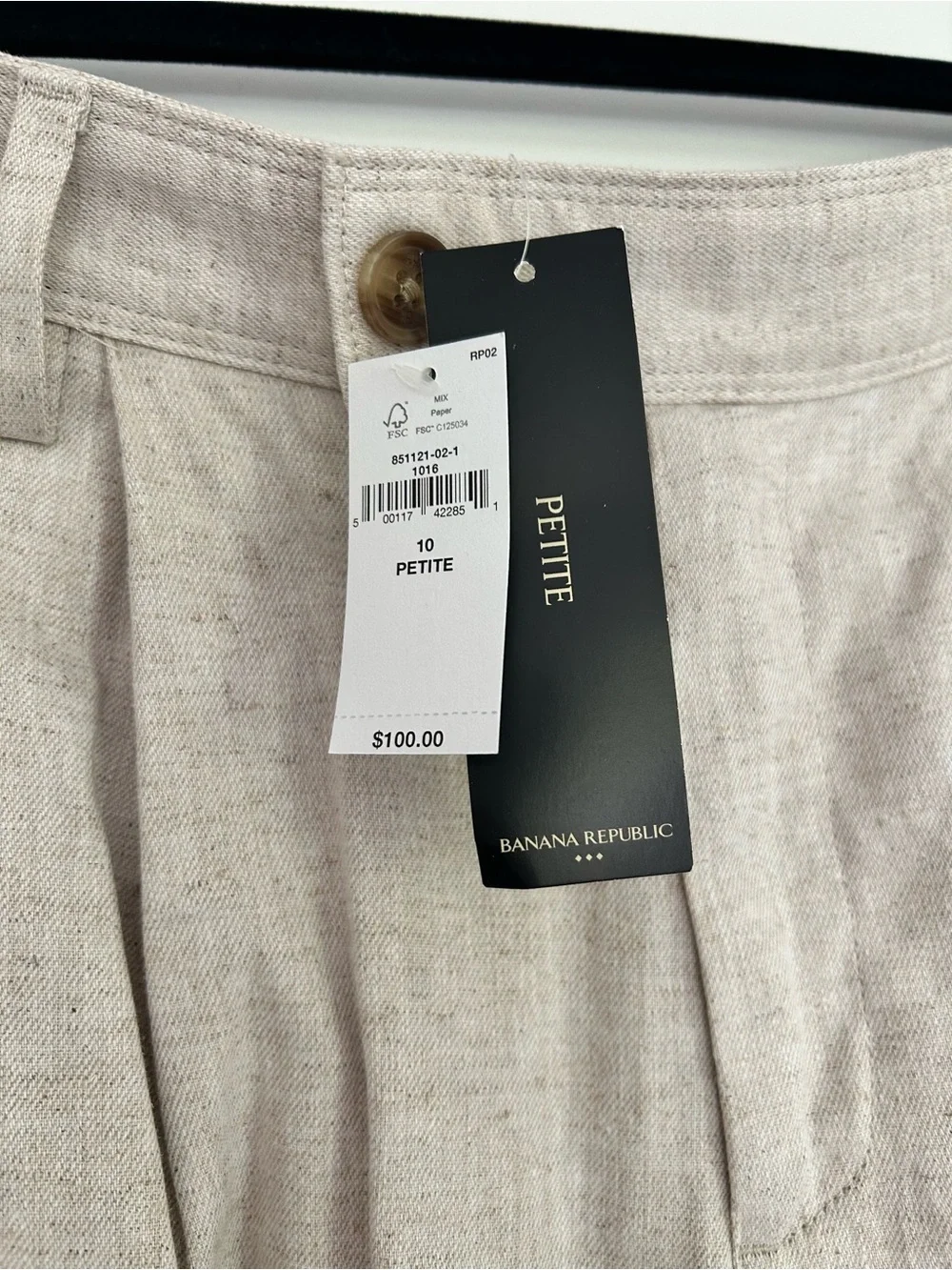 NWT Banana Republic Women LINEN-BLEND WIDE-LEG PLEATED TROUSER Flax, Petite 10
